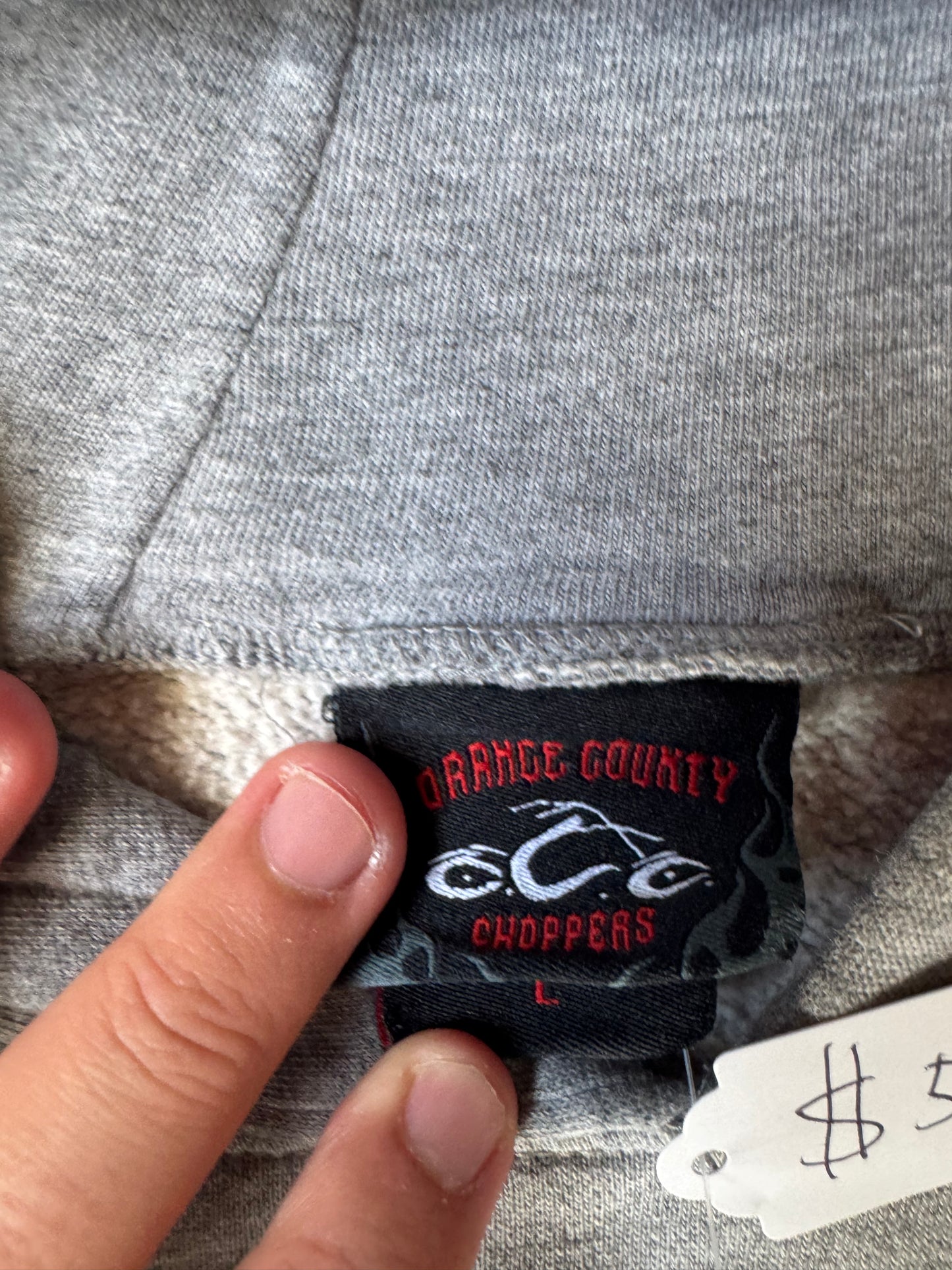Grey Y2K Orange County Choppers Flame Hoodie (L)