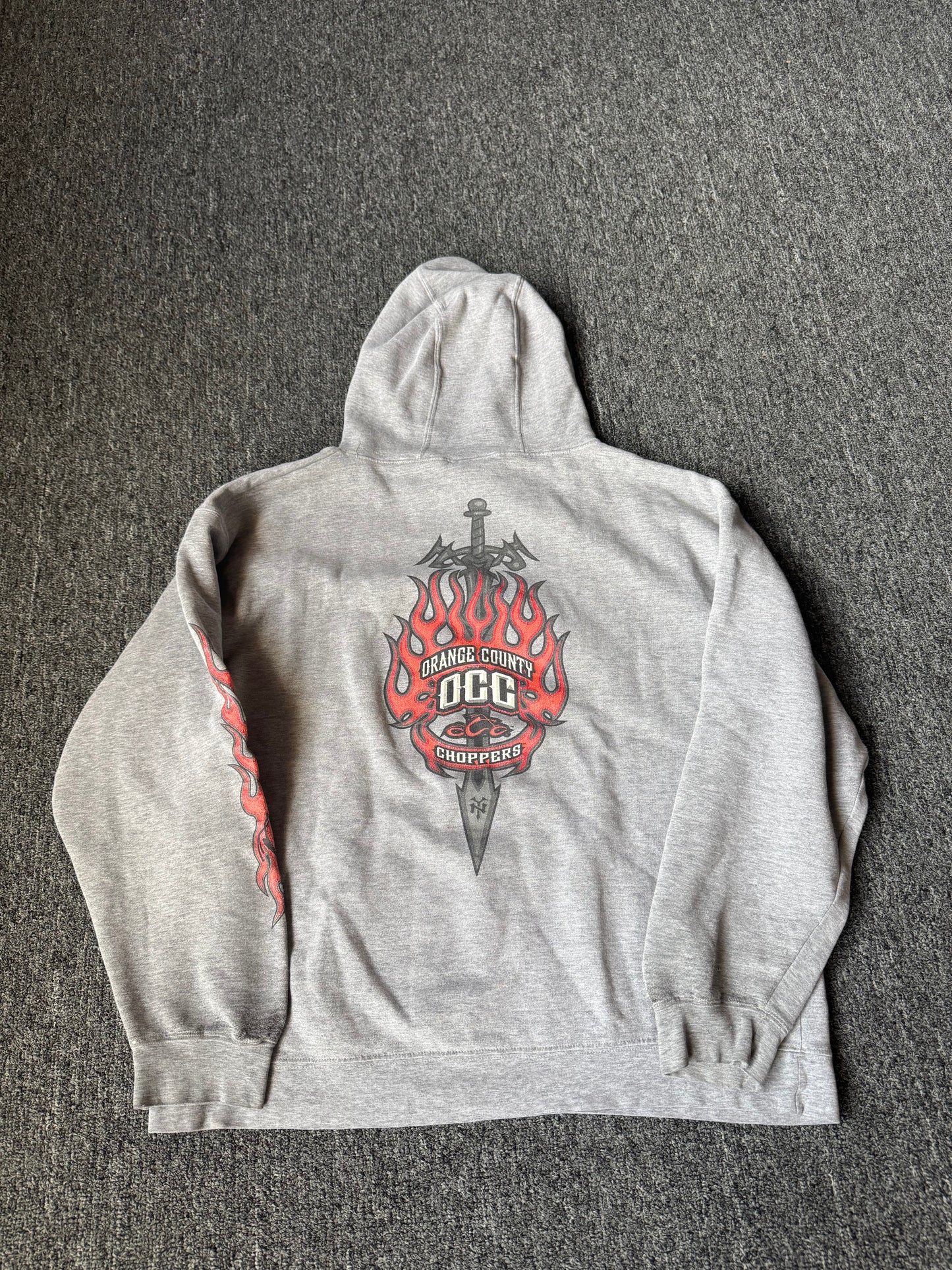 Grey Y2K Orange County Choppers Flame Hoodie (L)