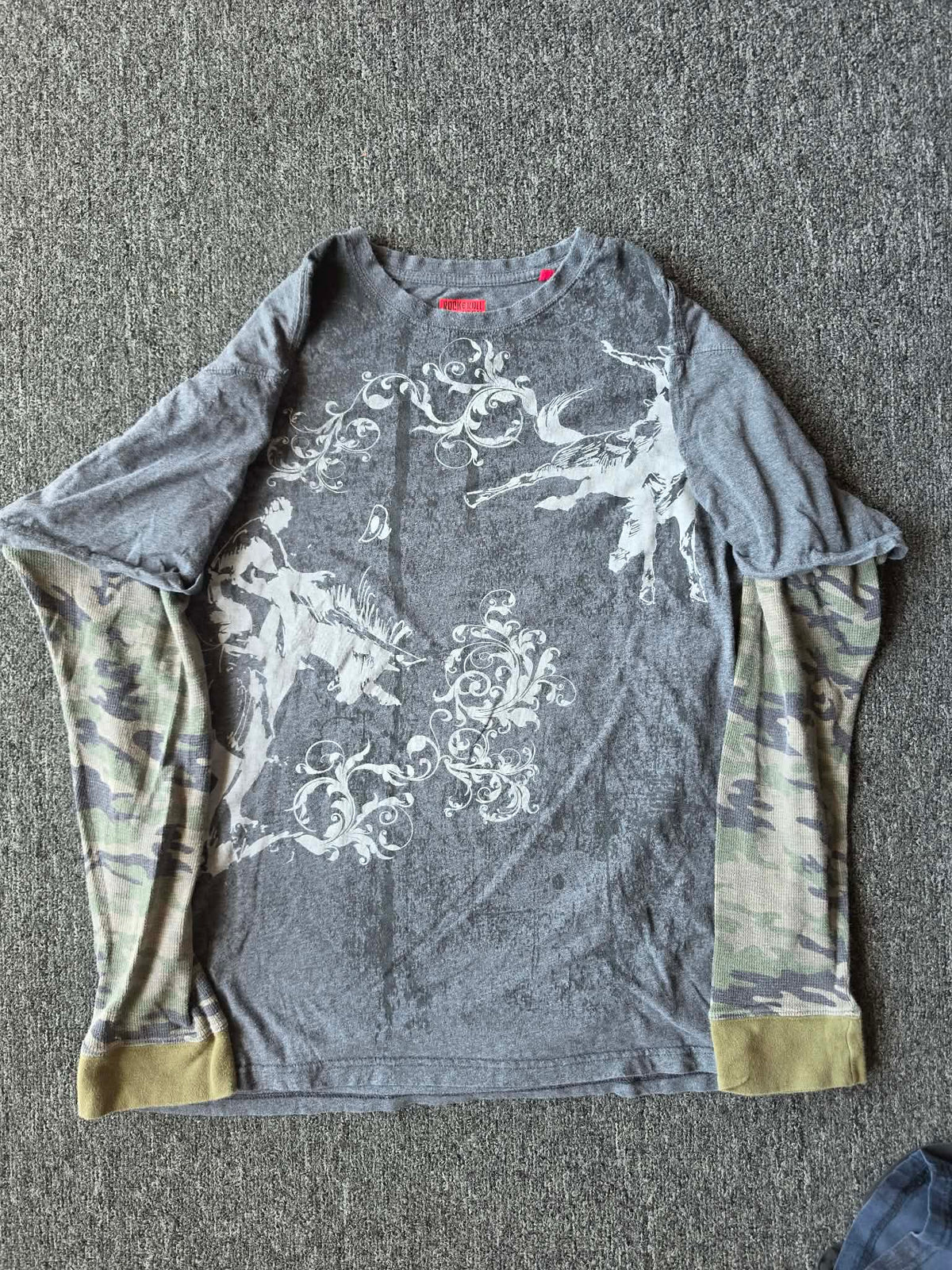 Y2K Cowboy Camo Thermal Long Sleeve Shirt (XL)