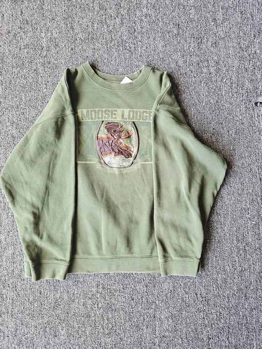 Green Moose Lodge Elk Embroidered Nature Crew (XL)