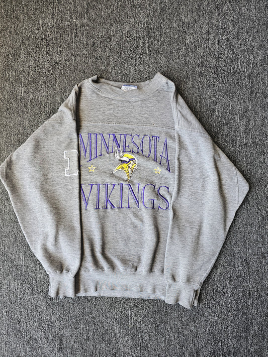 Minnesota Vikings NFL Embroidered 90s Gray Crew (M)