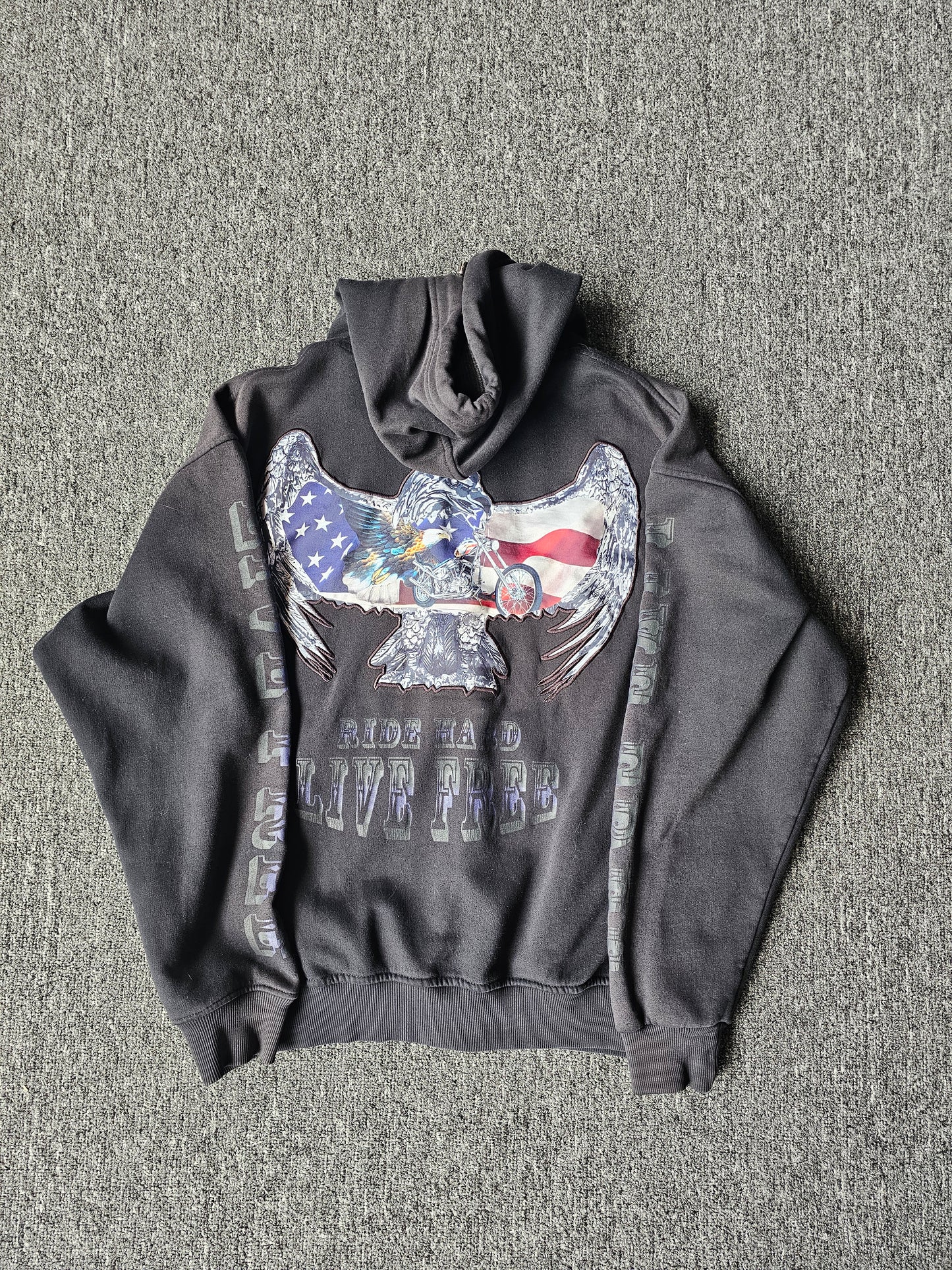 Ride Hard Live Free Y2K Motorcycle Eagle Hoody (XL)