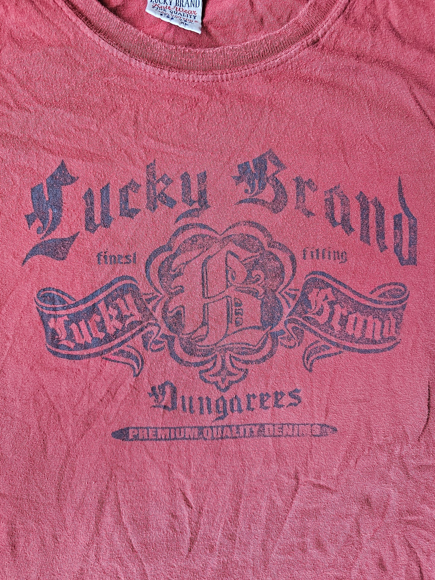 Lucky Brand Dungarees Faded Y2K Red Tee (XL)