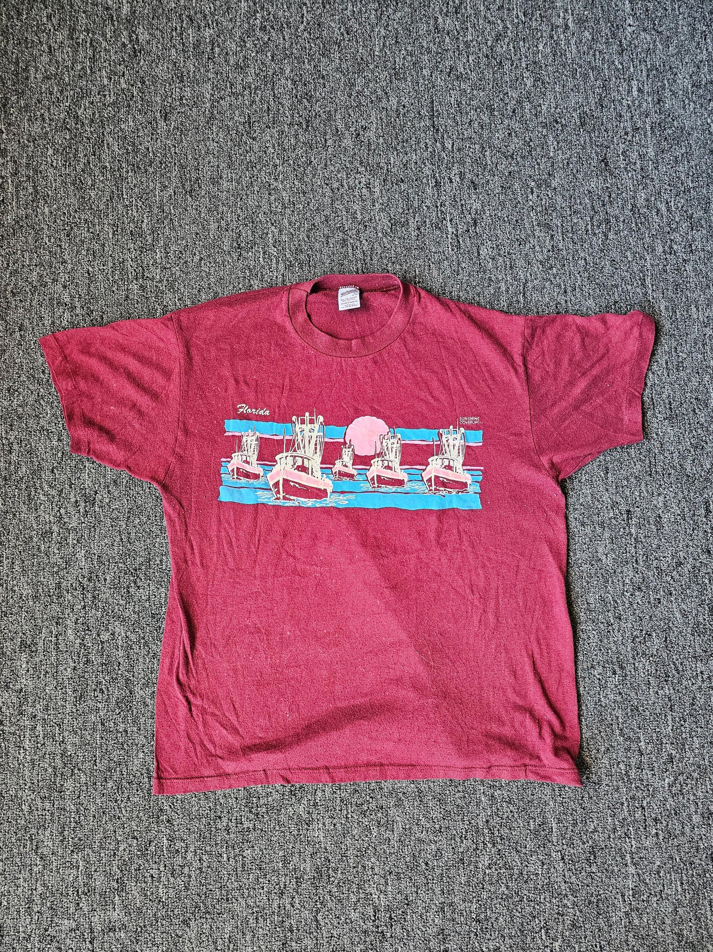 Florida Boats On The Sunset 80s Nature Tee (L - Fits Like a M)