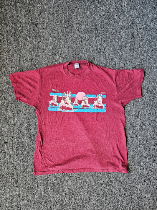 Florida Boats On The Sunset 80s Nature Tee (L - Fits Like a M)