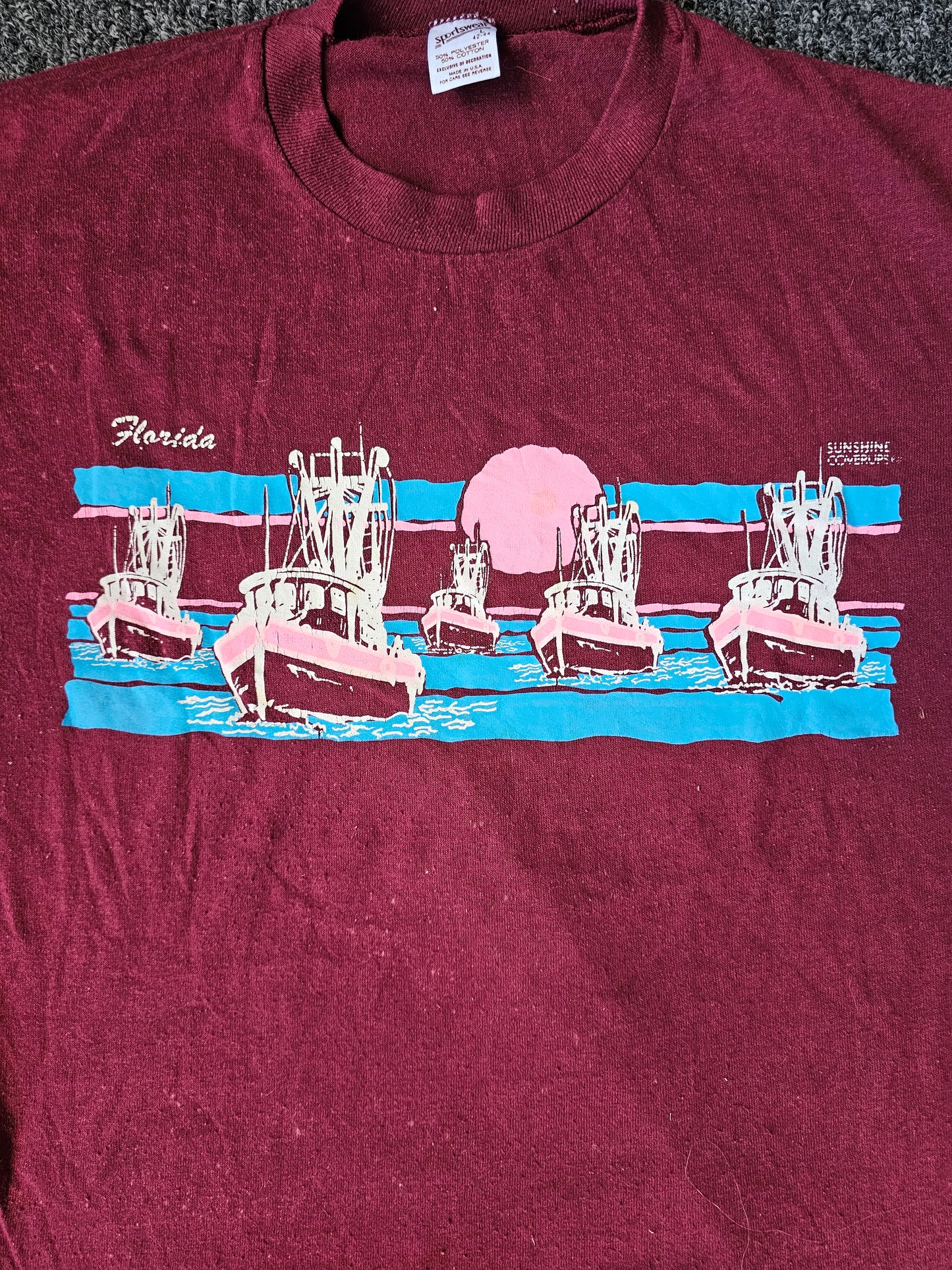 Florida Boats On The Sunset 80s Nature Tee (L - Fits Like a M)