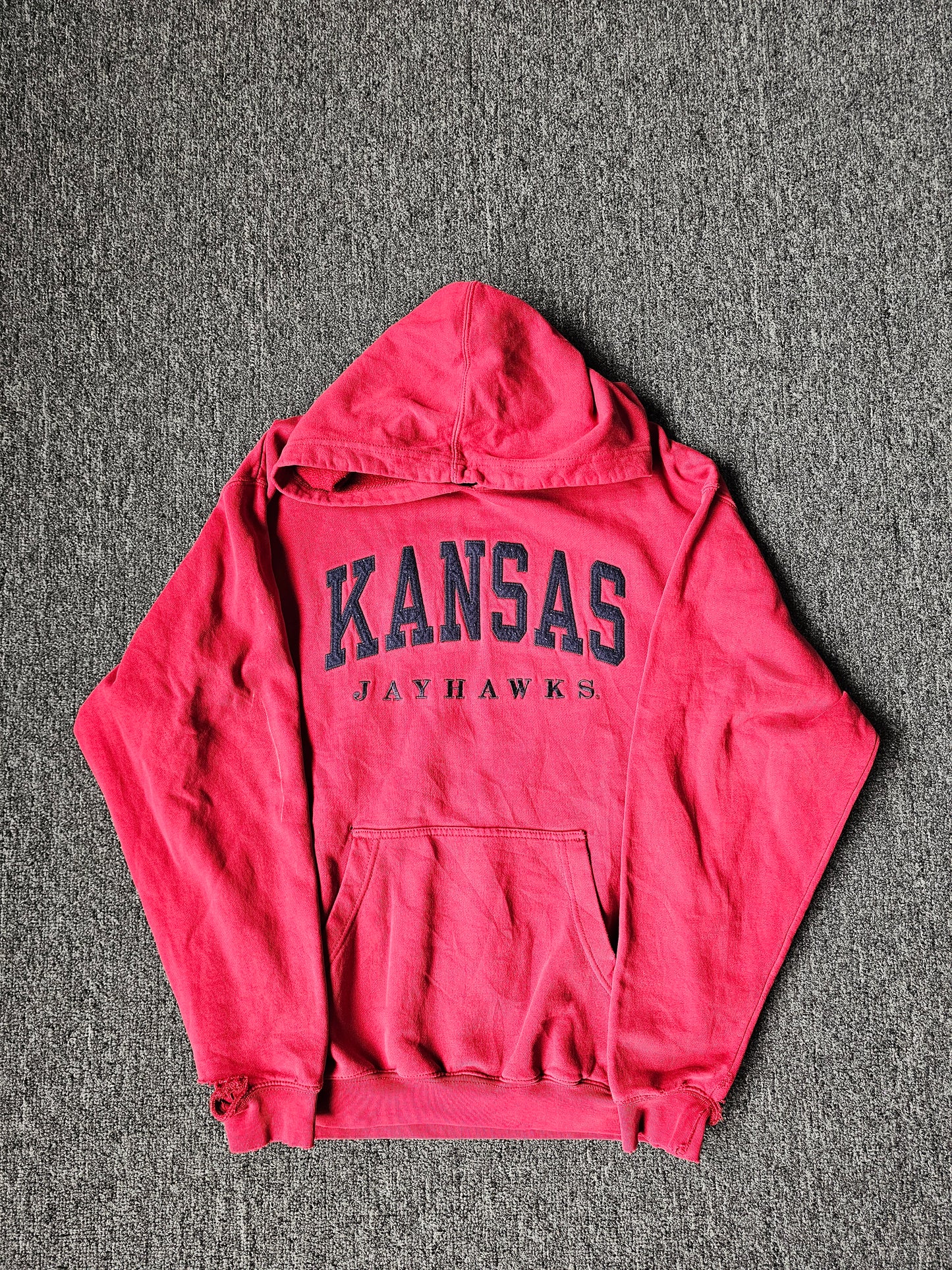 Kansas Jayhawks Embroidered & Distressed Hoody (S - fits more like M)