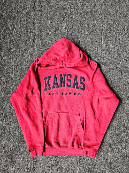 Kansas Jayhawks Embroidered & Distressed Hoody (S - fits more like M)