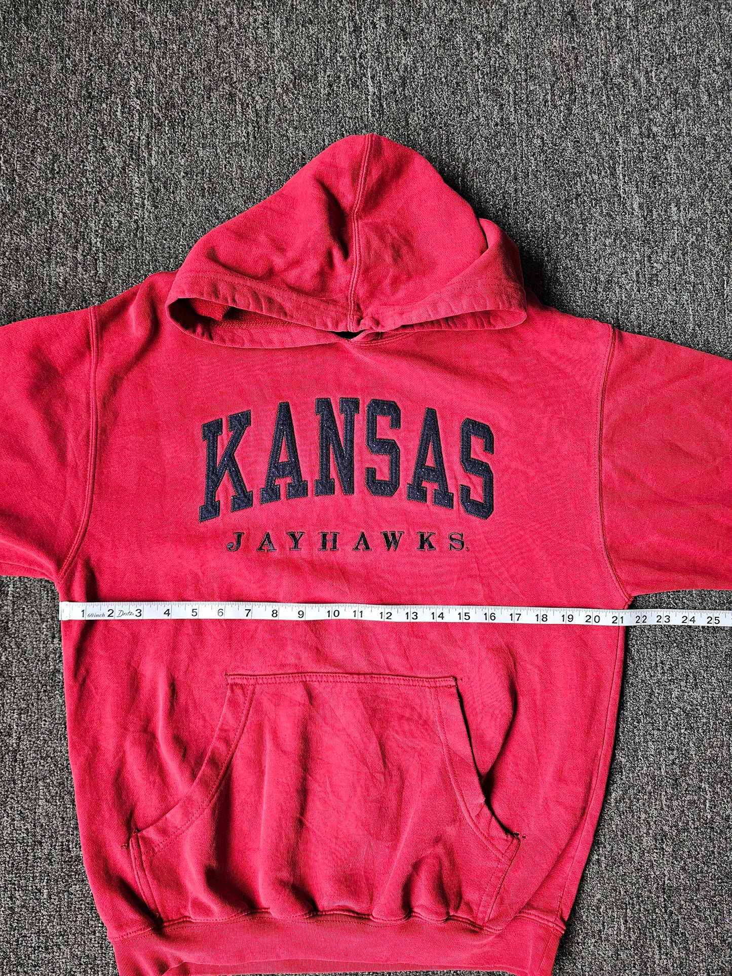 Kansas Jayhawks Embroidered & Distressed Hoody (S - fits more like M)