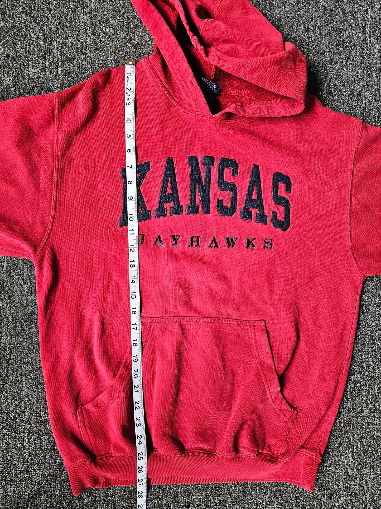 Kansas Jayhawks Embroidered & Distressed Hoody (S - fits more like M)