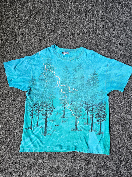 Trees & Lightning AOP Tie Dye Distressed Nature Tee (XL)