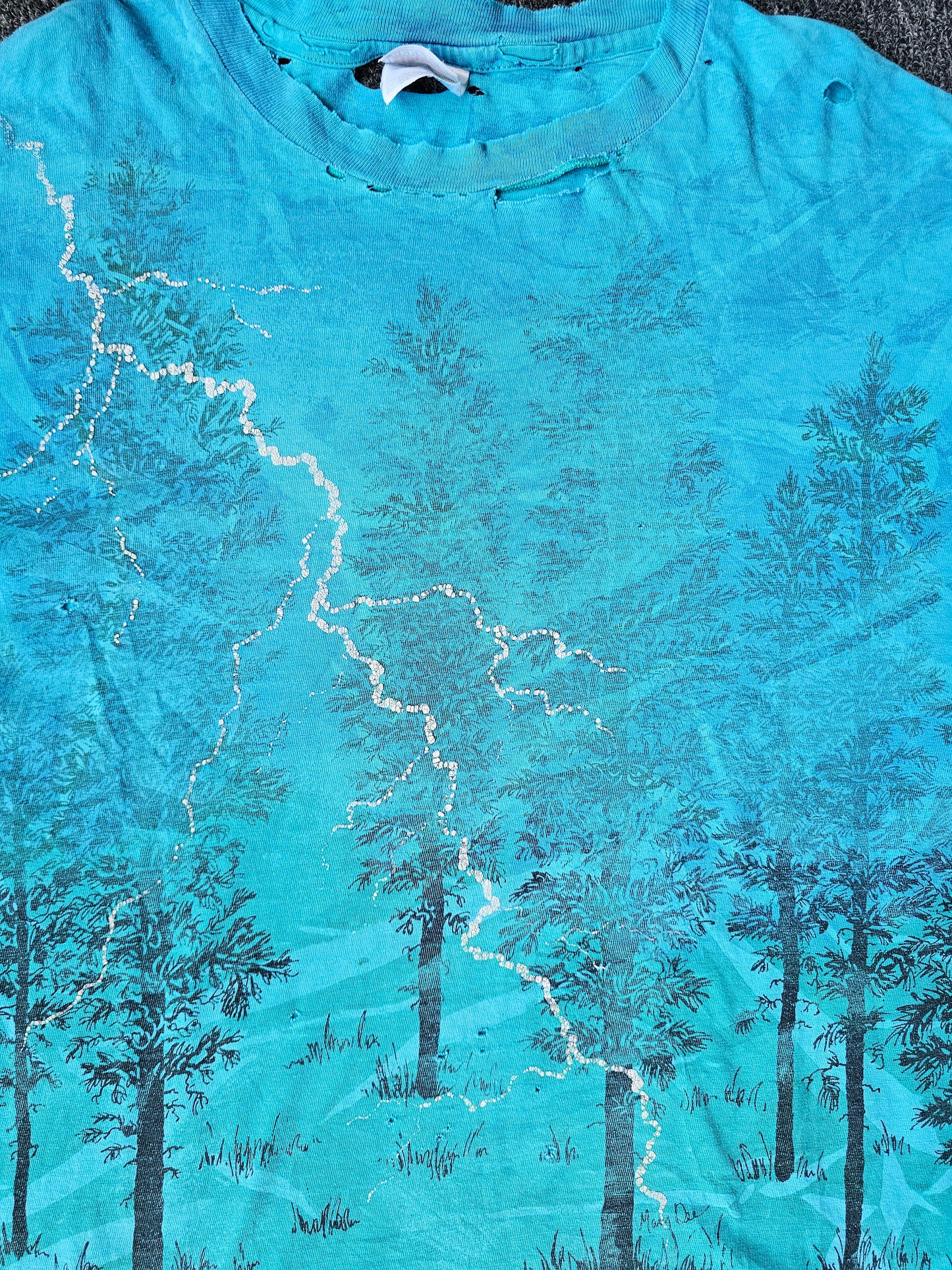 Trees & Lightning AOP Tie Dye Distressed Nature Tee (XL)