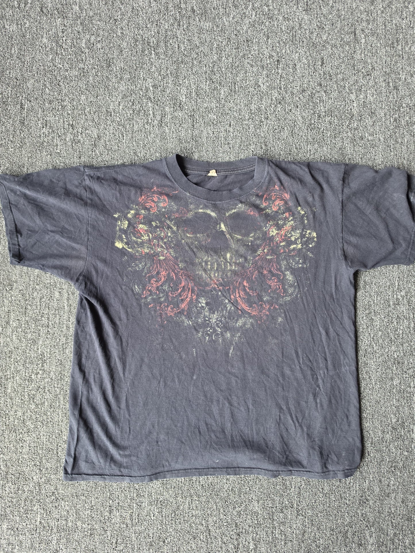 Black Y2K Skull Roses Shirt (XXL)