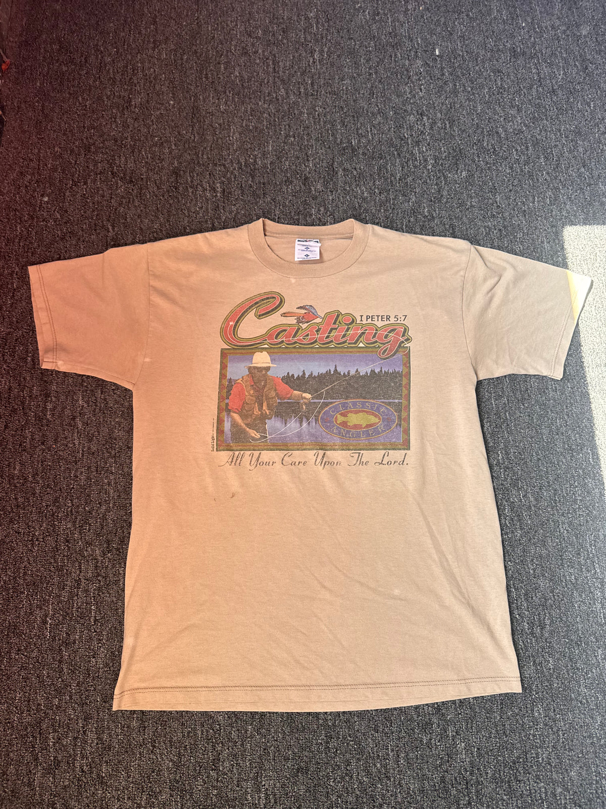 Tan Casting Fishing Jesus Shirt (L)