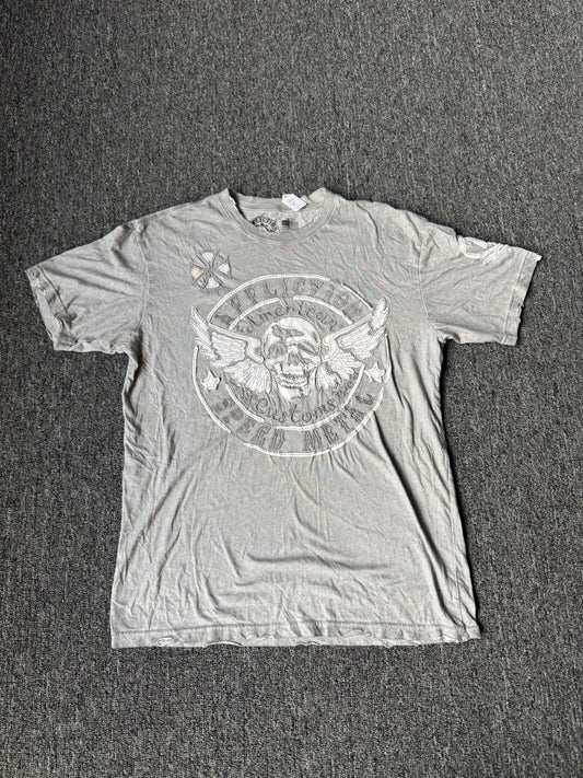 Grey Affliction Y2K Skull Shirt (L)