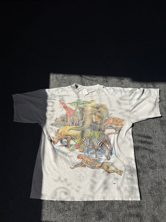 Grey Distressed Thrashed Nature Animals Shirt (L)
