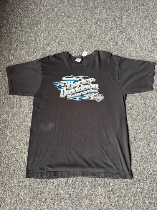 Black Harley Davidson Blue Flame Shirt (XL)