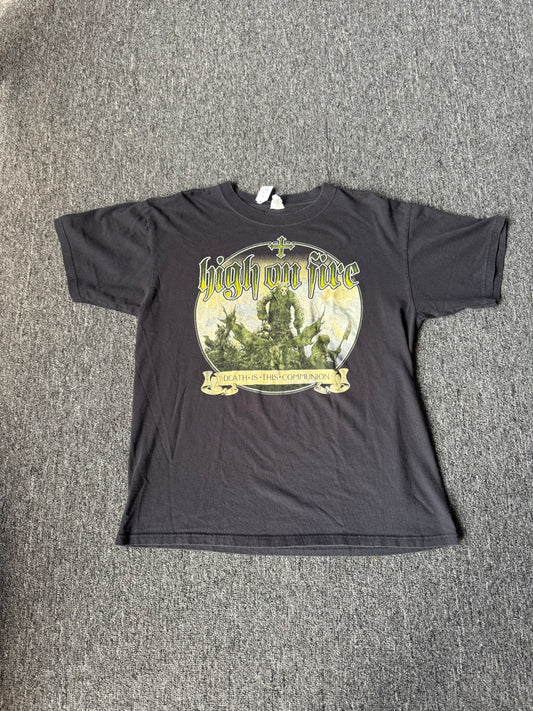 Y2K Black High On Fire Band Shirt (L)