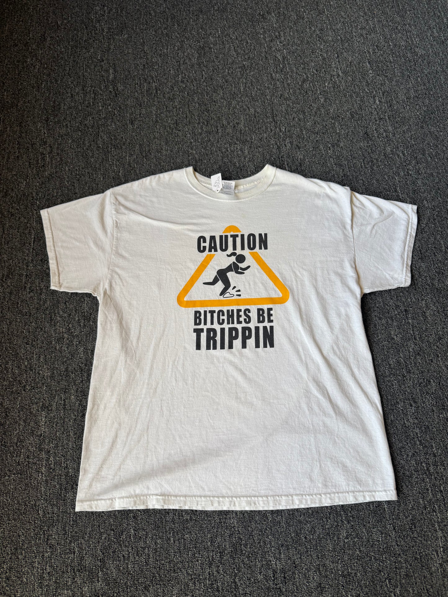 White Caution Trippin Funny Shirt (XL)