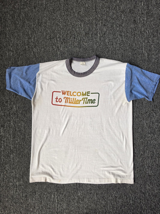 White Blue Miller Time 80s Shirt (L)