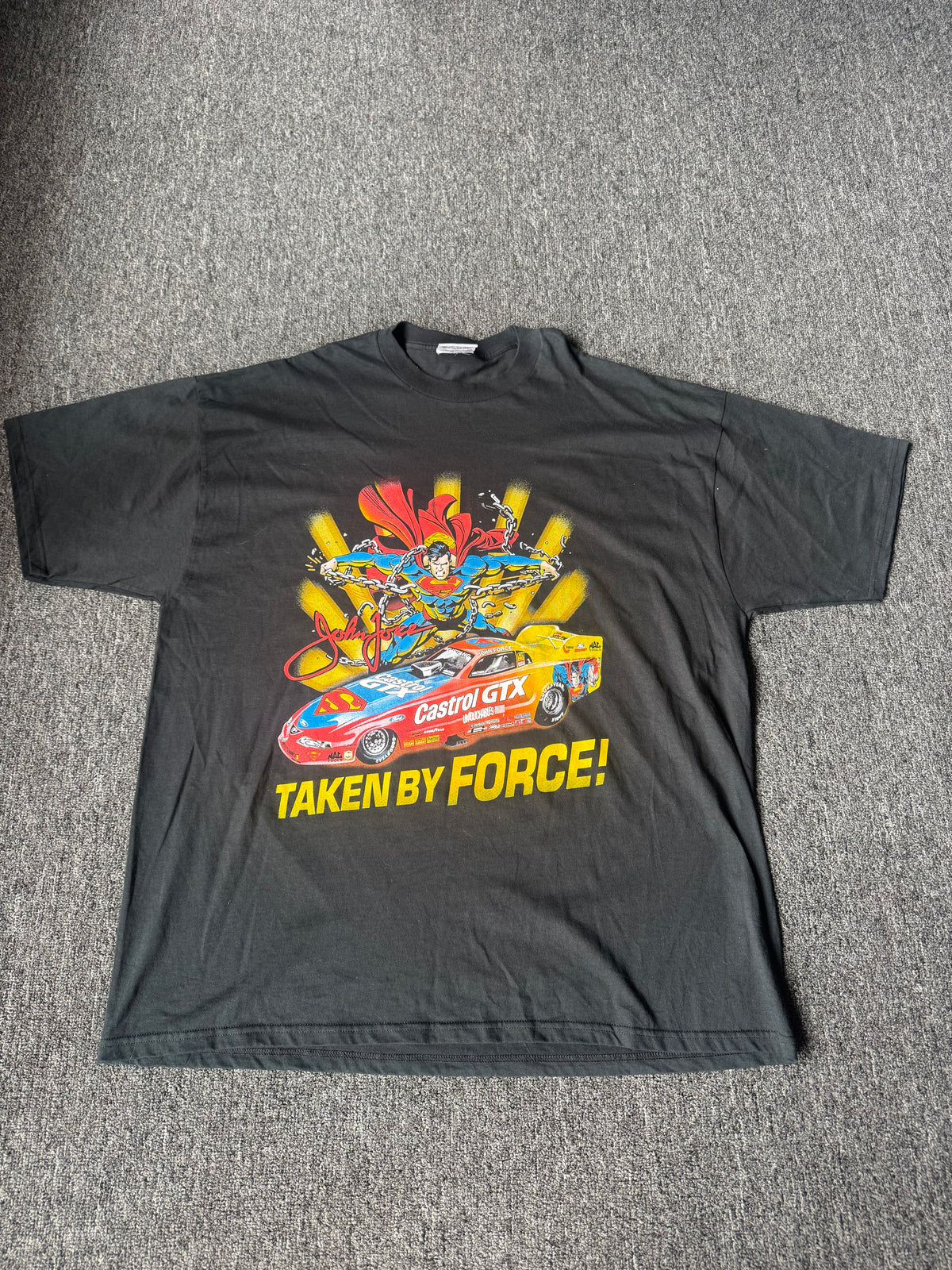 Black NASCAR Superman John Force Shirt (XXL)