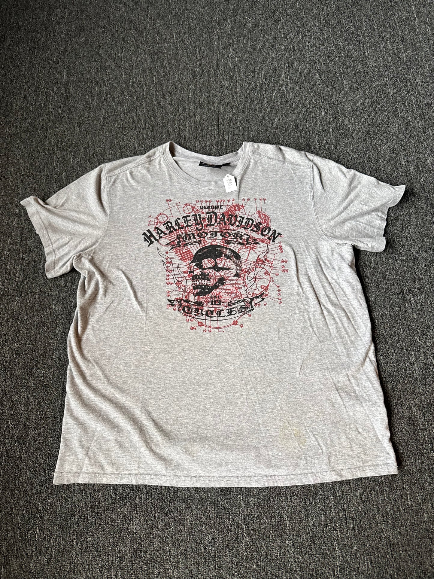 Y2K Grey Harley Davidson Skull Shirt (2XL)
