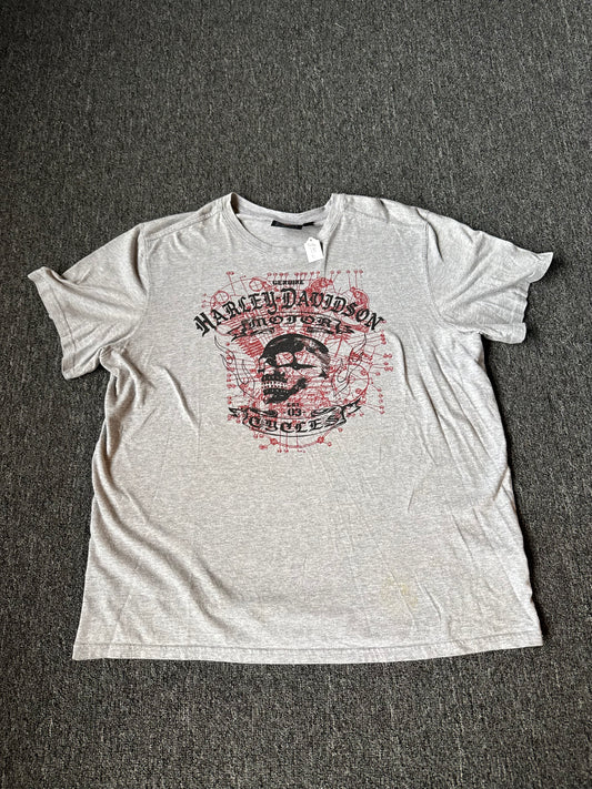 Y2K Grey Harley Davidson Skull Shirt (2XL)