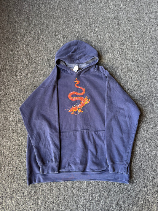Navy Blue Y2K Dragon Hoodie (M)