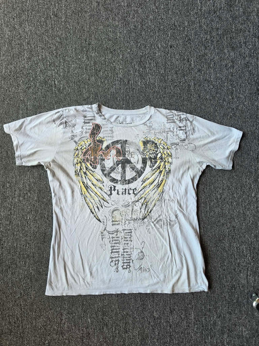 White Y2K Resurge Peace Sign Wings Shirt (XL)