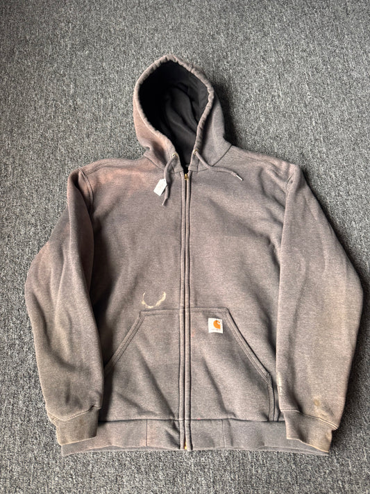 Faded Grey Carhartt Rain Defender Zip Up Hoodie (L)