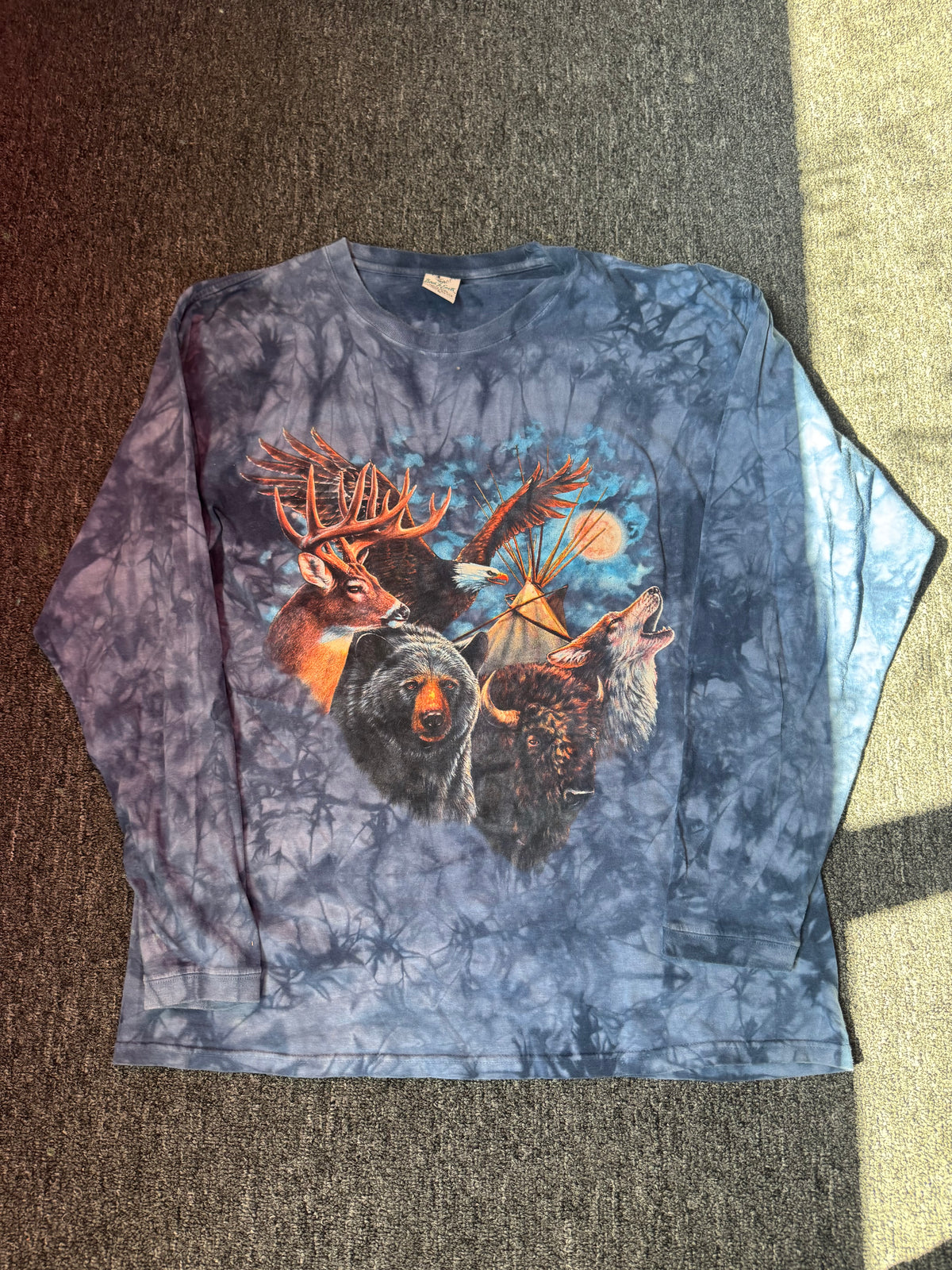 Blue Tie Dye Animal Nature Long Sleeve (XL)
