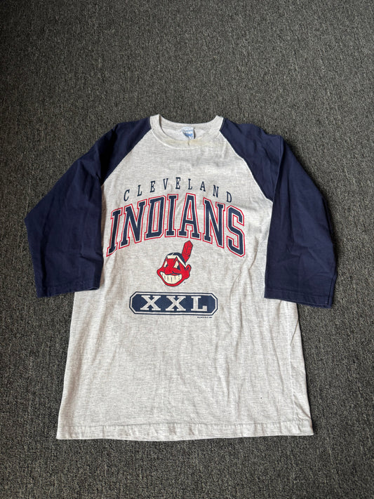 Grey Cleveland Indians 3 Quarter Sleeve Salem Shirt (XL)