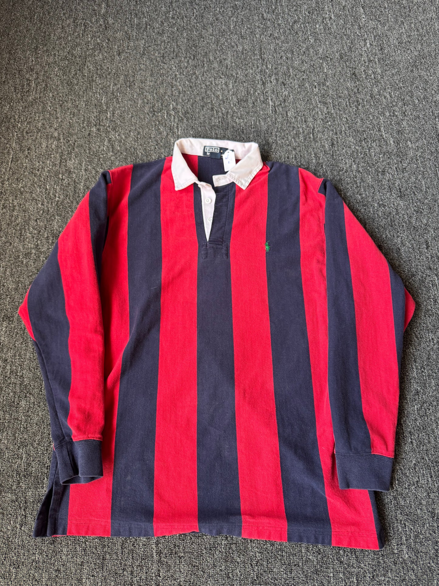 Red and Blue Striped Polo Rugby Long Sleeve (L)