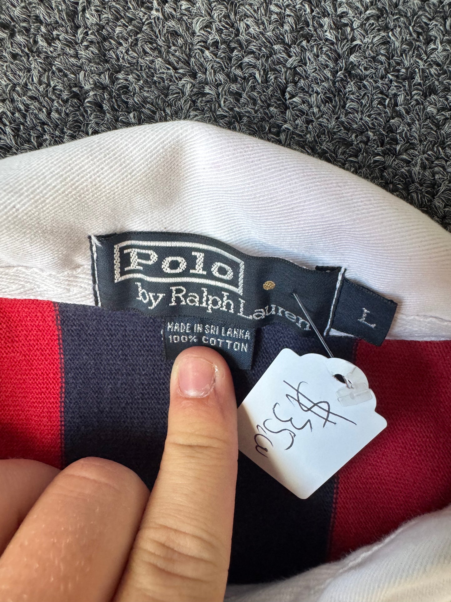 Red and Blue Striped Polo Rugby Long Sleeve (L)