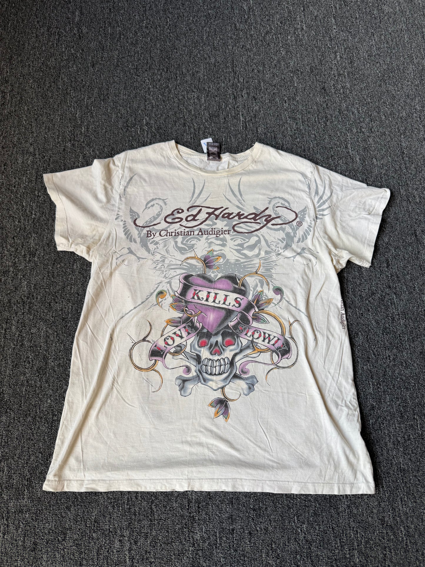 White Y2K Ed Hardy Short Sleeve Shirt (XXL)