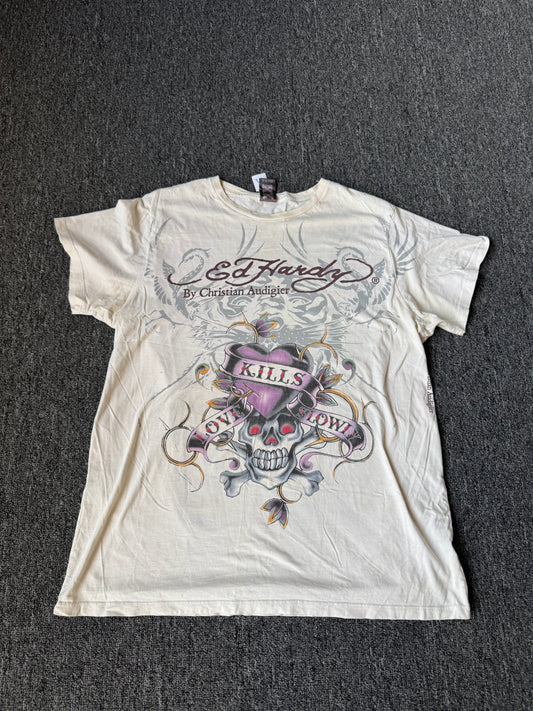White Y2K Ed Hardy Short Sleeve Shirt (XXL)