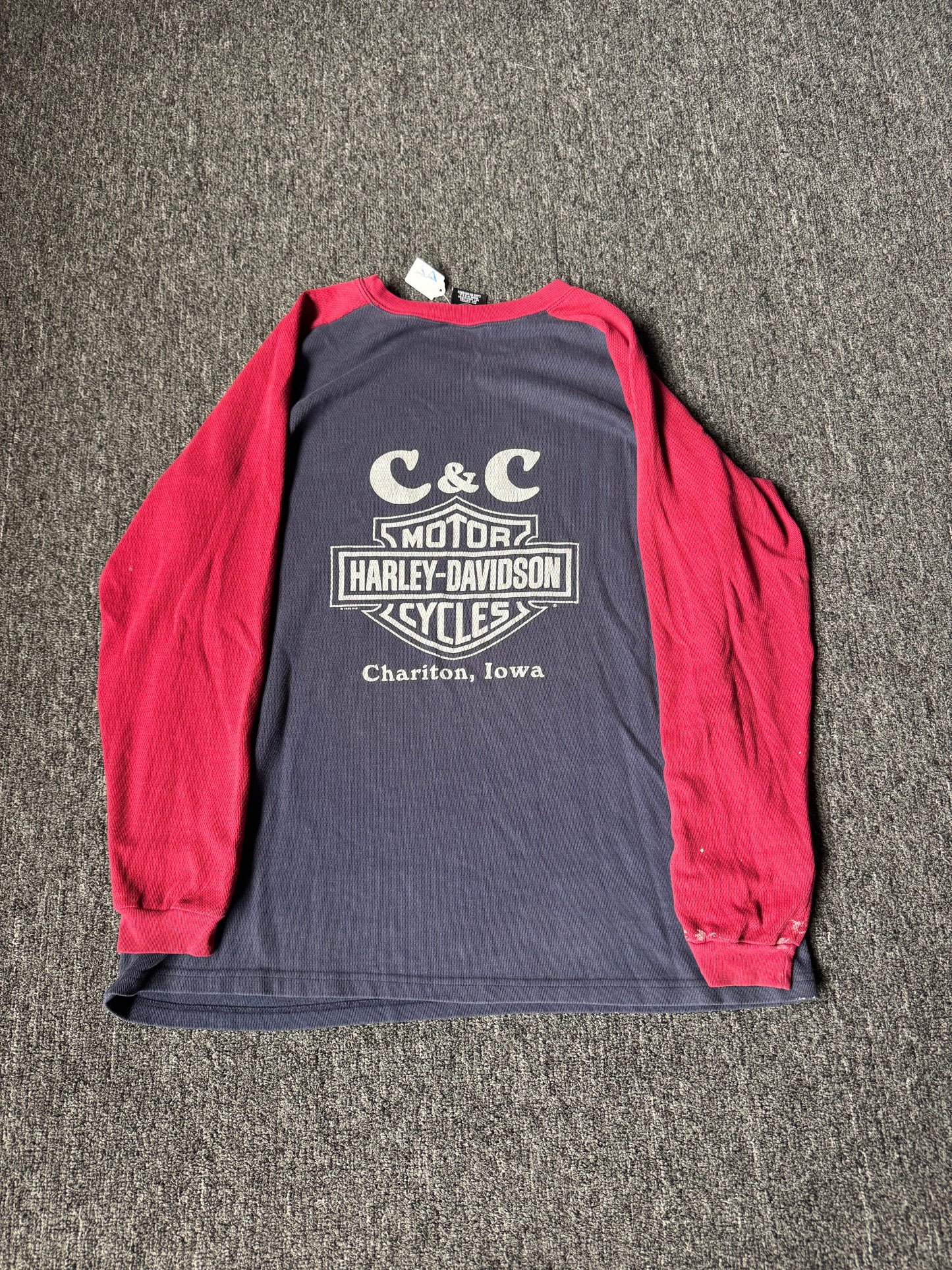 Blue and Red 1998 Harley Davidson Iowa Thermal long Sleeve (XL)