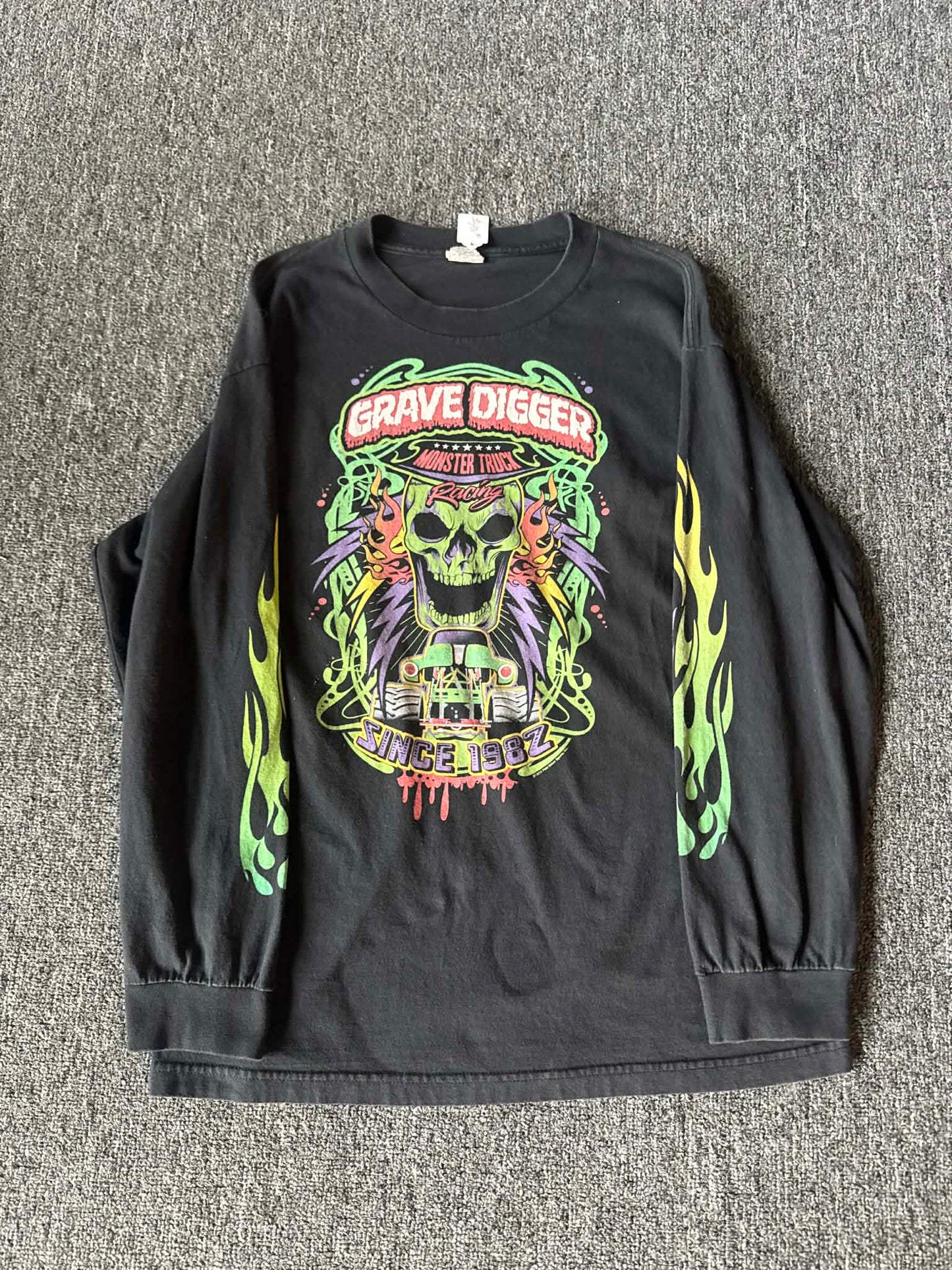 Gravedigger Monster Truck Fire Long Sleeve 2012 - L