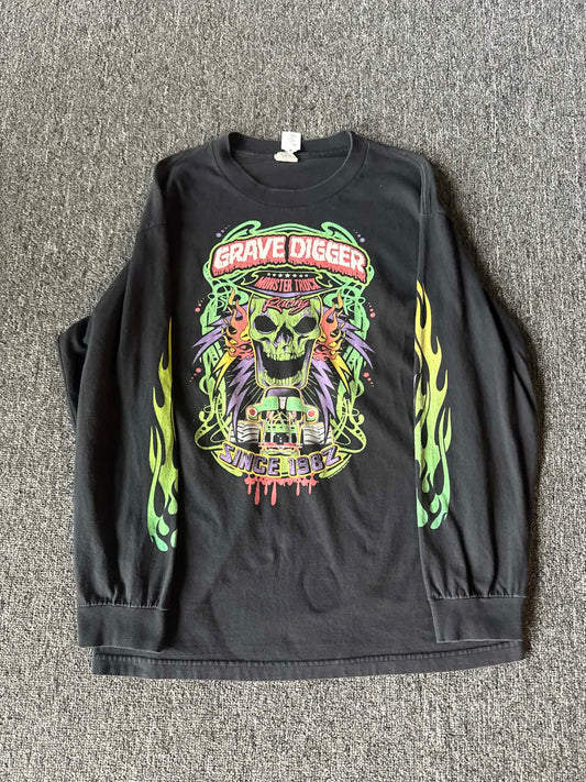 Gravedigger Monster Truck Fire Long Sleeve 2012 - L
